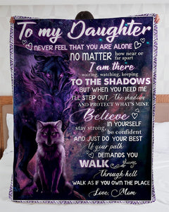 Daughter Mom Wolf Shadow Purple Fleece Blanket