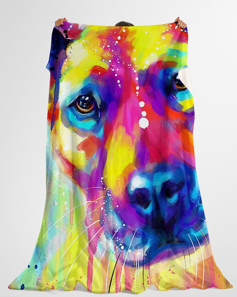Fleece Blanket Dog Personalized Custom Name Date Fleece Blanket Print 3D, Unisex, Kid, Adult - Pitbull Water Color - Love Mine Gifts