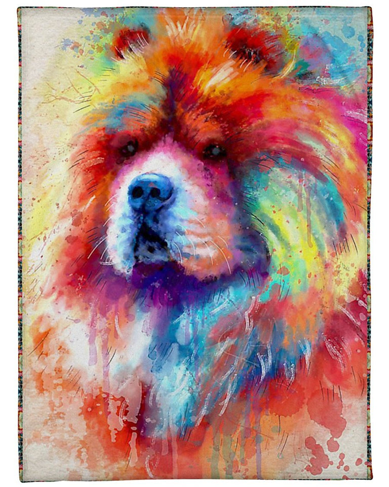 Fleece Blanket Dog Personalized Custom Name Date Fleece Blanket Print 3D, Unisex, Kid, Adult - Chow Chow Water Color - Love Mine Gifts