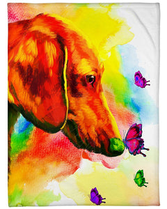 Fleece Blanket Dog Personalized Custom Name Date Fleece Blanket Print 3D, Unisex, Kid, Adult - Dachshund Watercolor - Love Mine Gifts