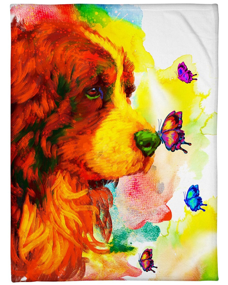 Fleece Blanket Dog Personalized Custom Name Date Fleece Blanket Print 3D, Unisex, Kid, Adult - Bernese Mountain Buterfly Water Color - Love Mine Gifts