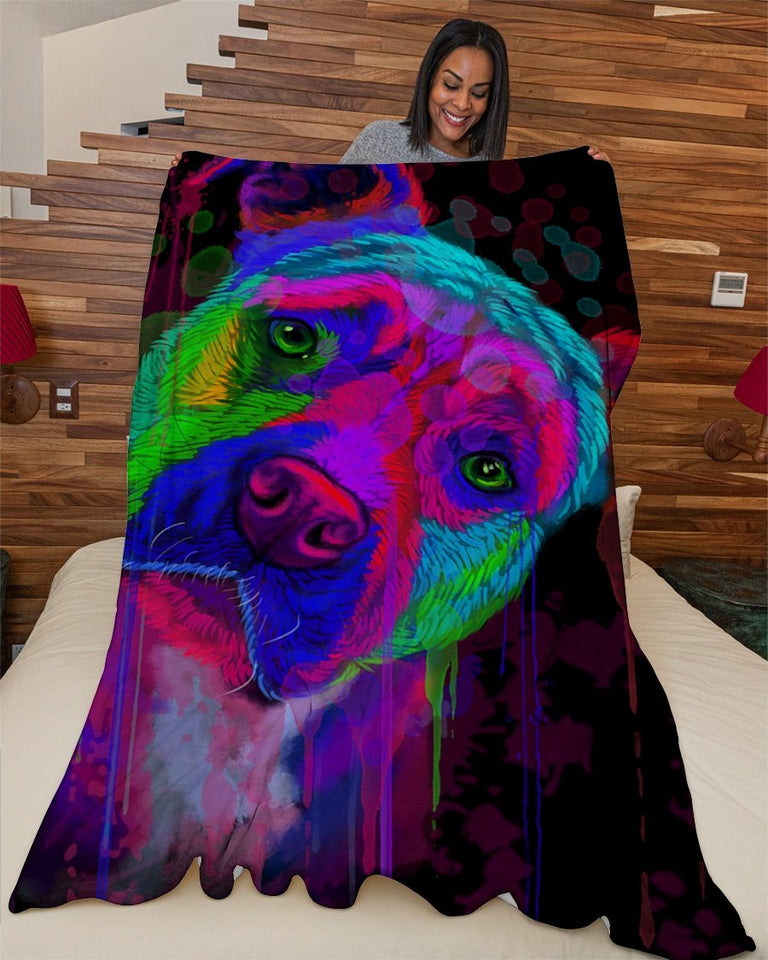 Fleece Blanket Dog Personalized Custom Name Date Fleece Blanket Print 3D, Unisex, Kid, Adult - Staffordshire Water Color - Love Mine Gifts