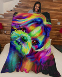 Fleece Blanket Dog Personalized Custom Name Date Fleece Blanket Print 3D, Unisex, Kid, Adult - Shih Tzu Water Color - Love Mine Gifts