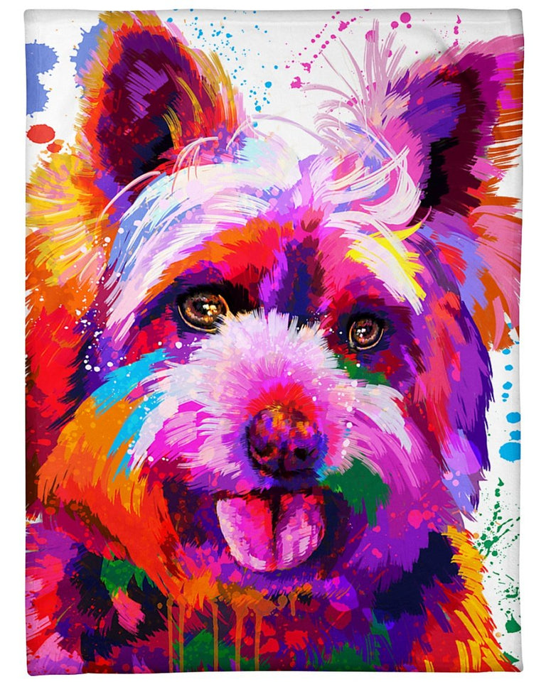 Fleece Blanket Dog Personalized Custom Name Date Fleece Blanket Print 3D, Unisex, Kid, Adult - Yorkie Water Color - Love Mine Gifts