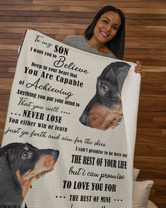 Dog Blanket - Dachshund My Son Sherpa Fleece Blanket