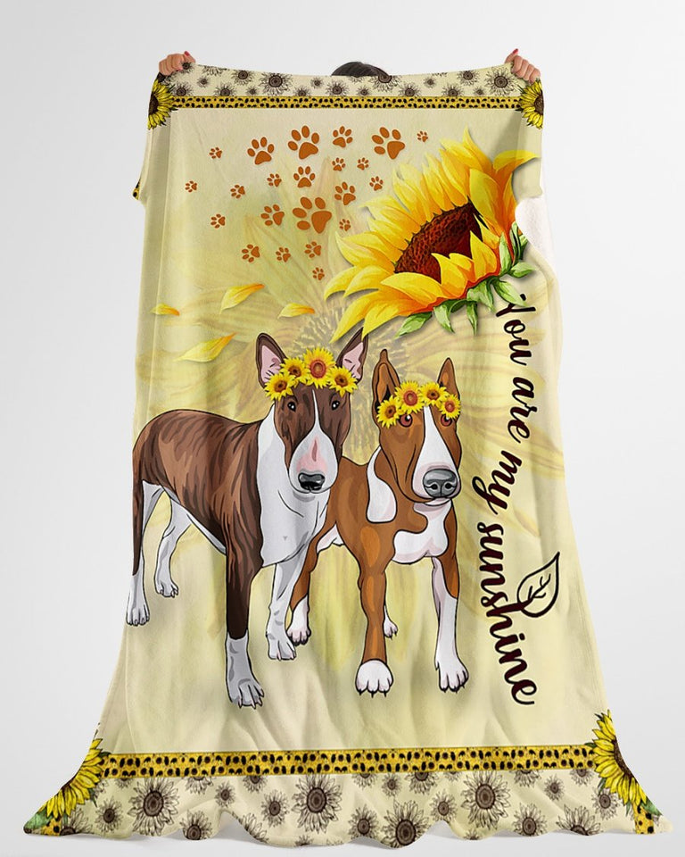 Dog Blanket - You Are My Sunshire Bullterrier Dog Fleece Blanket