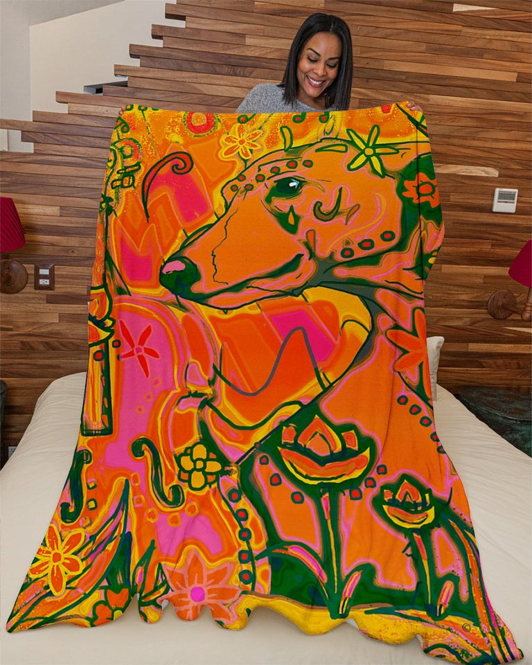 Fleece Blanket Dog Fleece Blanket Print 3D, Unisex, Kid, Adult - Greyhound Hippie - Love Mine Gifts