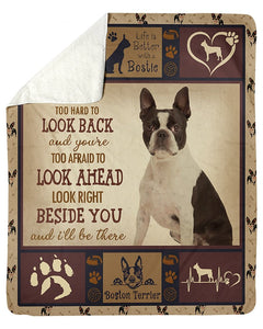 Dog Blanket - Beside You Boston Terrier Dog Sherpa Fleece Blanket