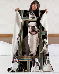 Dog Blanket - Boston Terrier Picture Sherpa Fleece Blanket