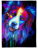 Fleece Blanket Dog Personalized Custom Name Date Fleece Blanket Print 3D, Unisex, Kid, Adult - Border Collie Water Color - Love Mine Gifts
