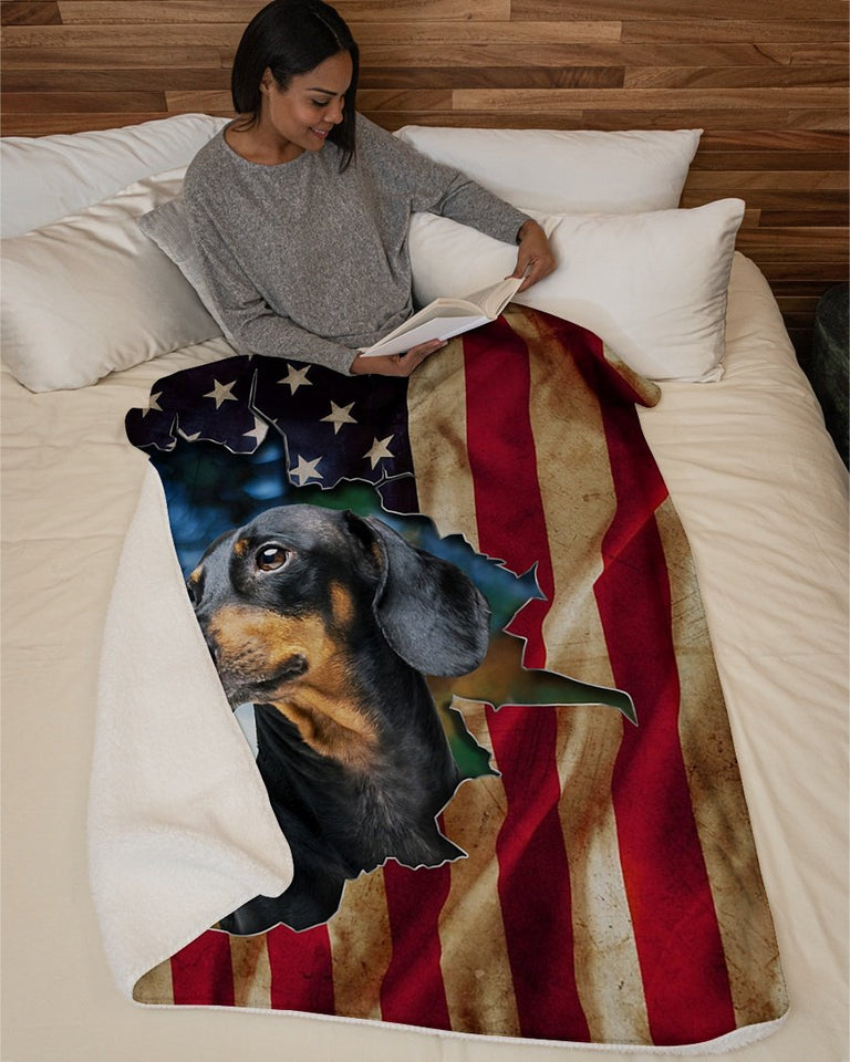 Dog Blanket - Dachshund America Sherpa Fleece Blanket