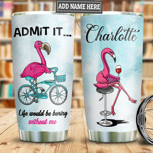 Tumbler Flamingo Riding Bike Personalized Tas0412008 Stainless Steel Tumbler Travel Customize Name, Text, Number, Image - Love Mine Gifts