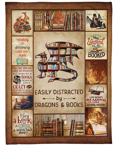 Fleece Blanket Easily Distracted By Dragons And Books Fleece Blanket Print 3D, Unisex, Kid, Adult - Love Mine Gifts