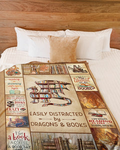 Fleece Blanket Easily Distracted By Dragons And Books Fleece Blanket Print 3D, Unisex, Kid, Adult - Love Mine Gifts