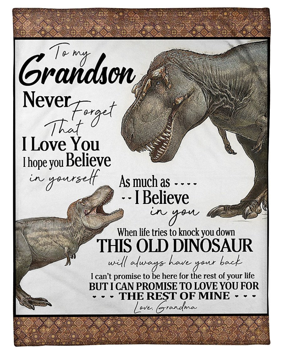 Grandma To Grandson Always Have Your Back Dinosaur Fleece Blanket