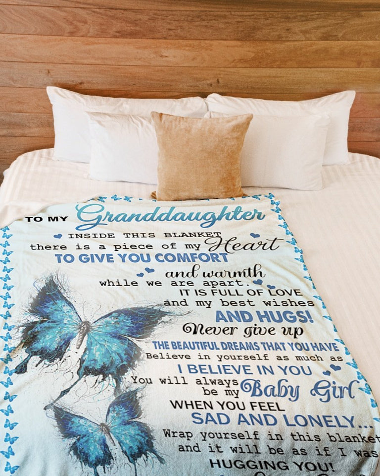 Grandpa To Granddaughter Butterfly Piece Of Heart Fleece Blanket