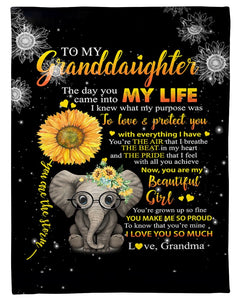 Grandma To Granddaughter Love Protect Elephant Fleece Blanket
