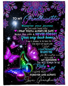 Grandma To Granddaughter Are My Sunshine Butterfly Fleece Blanket