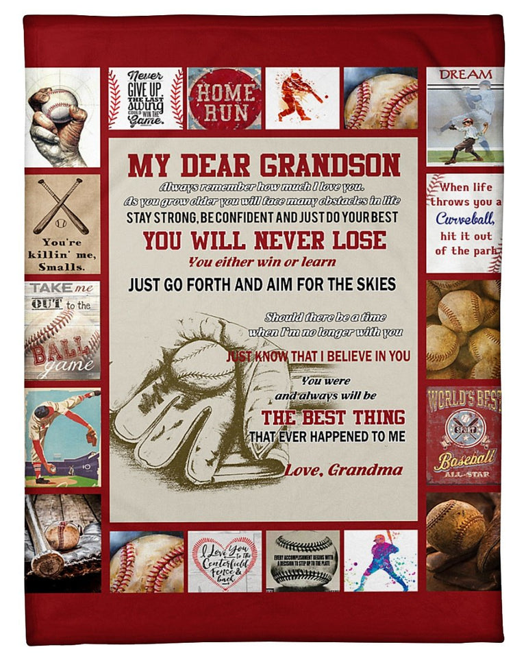Grandma To Grandson You Will Never Lose Baseball Fleece Blanket