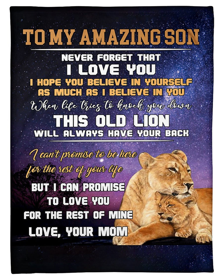 Mom To Son Believe In Yourself Lion Fleece Blanket