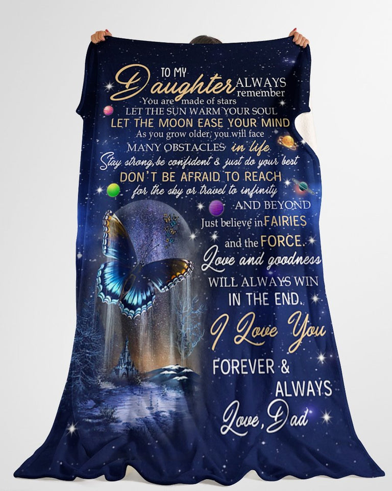 Dad Daughter Let The Moon Ease Your Mind Butterfly Fleece Blanket