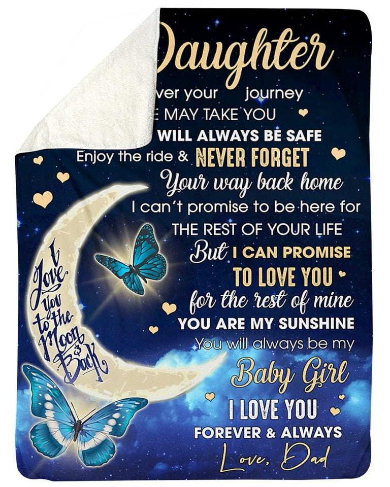 Half Moon Promise To Love U Dad To Daughter Fleece Blanket | Gift For Daughter