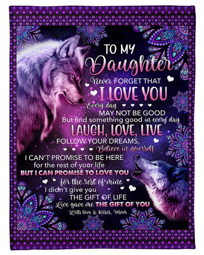 Never Forget That I Love U Wolf Mom To Daughter Fleece Blanket | Gift For Daughter