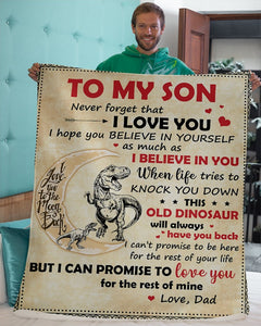 Son This Old Dinosaur Will Always Have Your Back Fleece Blanket | Gift For Son