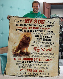 Dad To My Son I'll Always Carry You In My Heart Fleece Blanket | Gift For Son