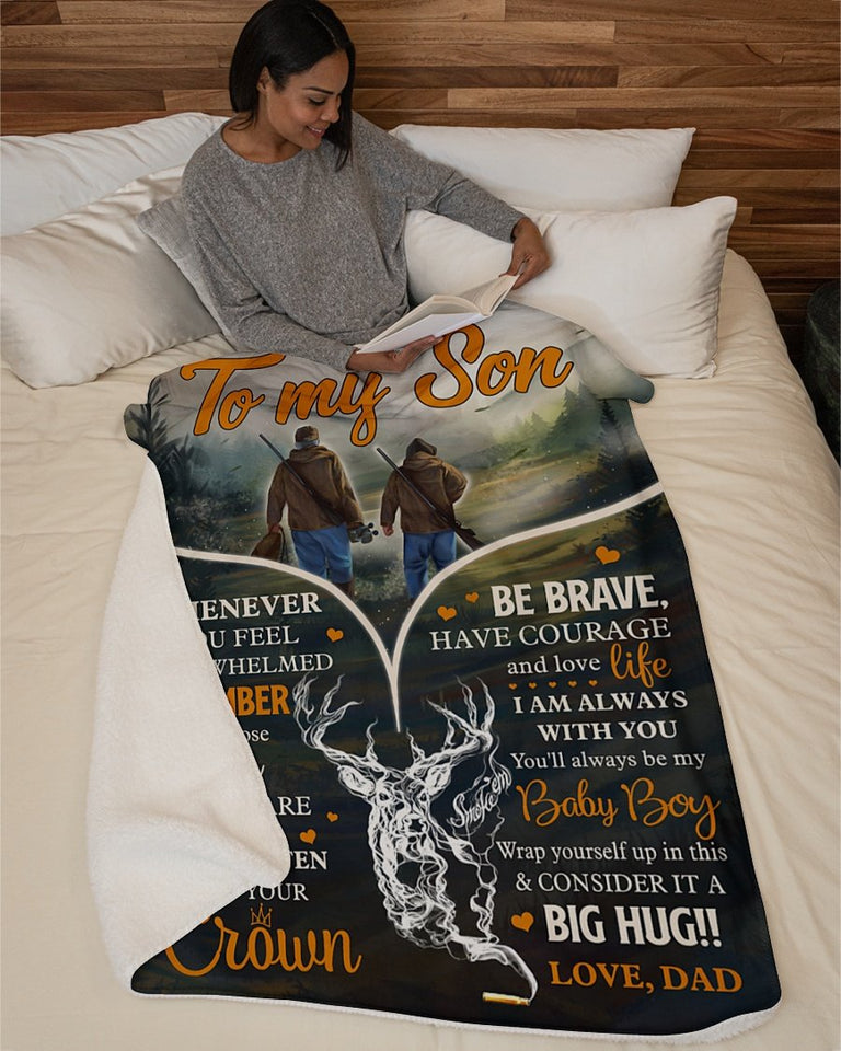 Whenever You Feel Overwhelmed - Deer Dad To Son Fleece Blanket | Gift For Son