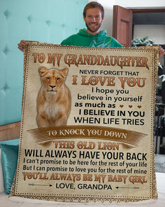 Never 4Get I Love U Lion Grandpa To Granddaughter Fleece Blanket | Gift For Grandchild