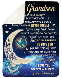 Grandson Half Moon Promise To Love U For The Rest Fleece Blanket | Gift For Grandchild