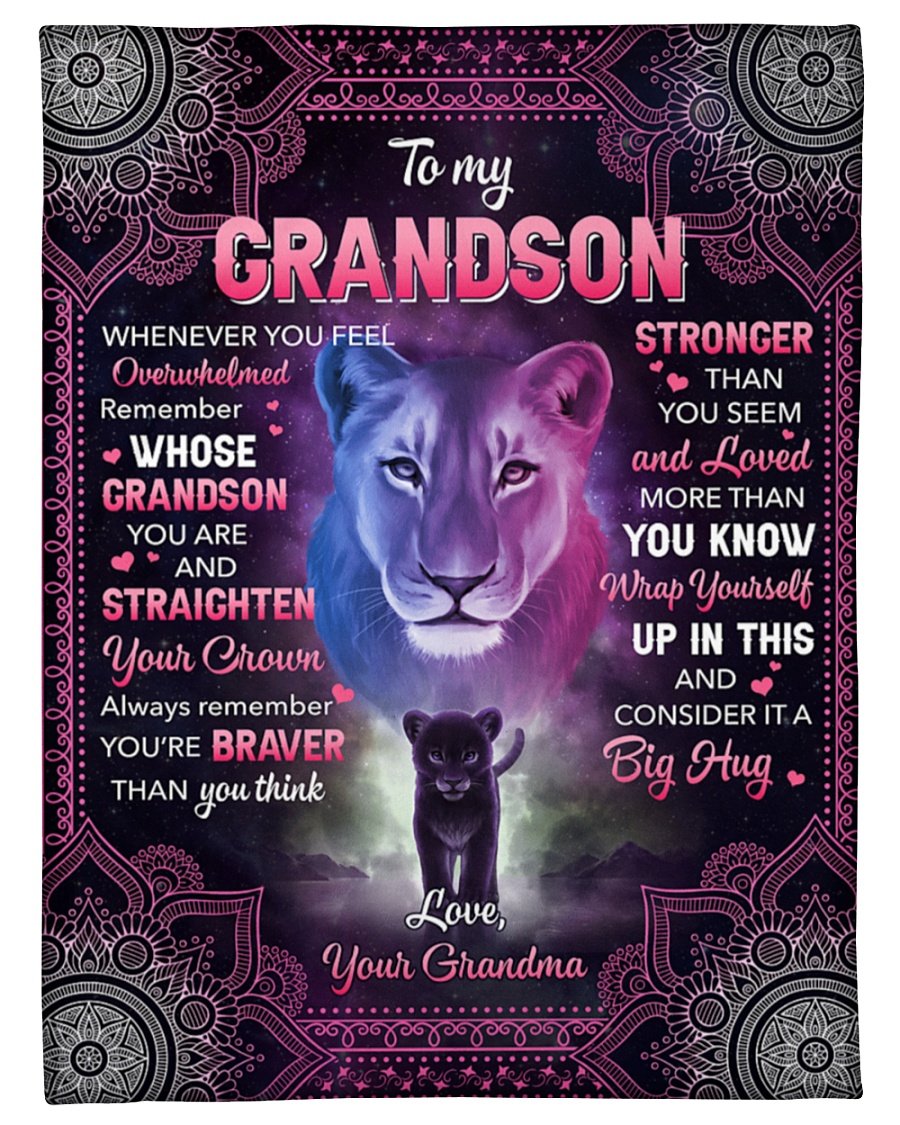 Whenever U Feel Overwhelmed Lion Gm To Grandson Fleece Blanket | Gift For Grandchild