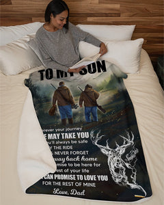 Wherever Your Journey In Life - Deer Dad To Son Fleece Blanket | Gift For Son