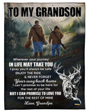 Wherever Your Journey In Life - Deer To Grandson Fleece Blanket | Gift For Grandchild