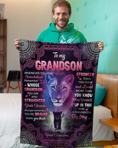 Whenever U Feel Overwhelmed Lion Gm To Grandson Fleece Blanket | Gift For Grandchild