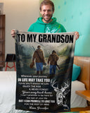 Wherever Your Journey In Life - Deer To Grandson Fleece Blanket | Gift For Grandchild