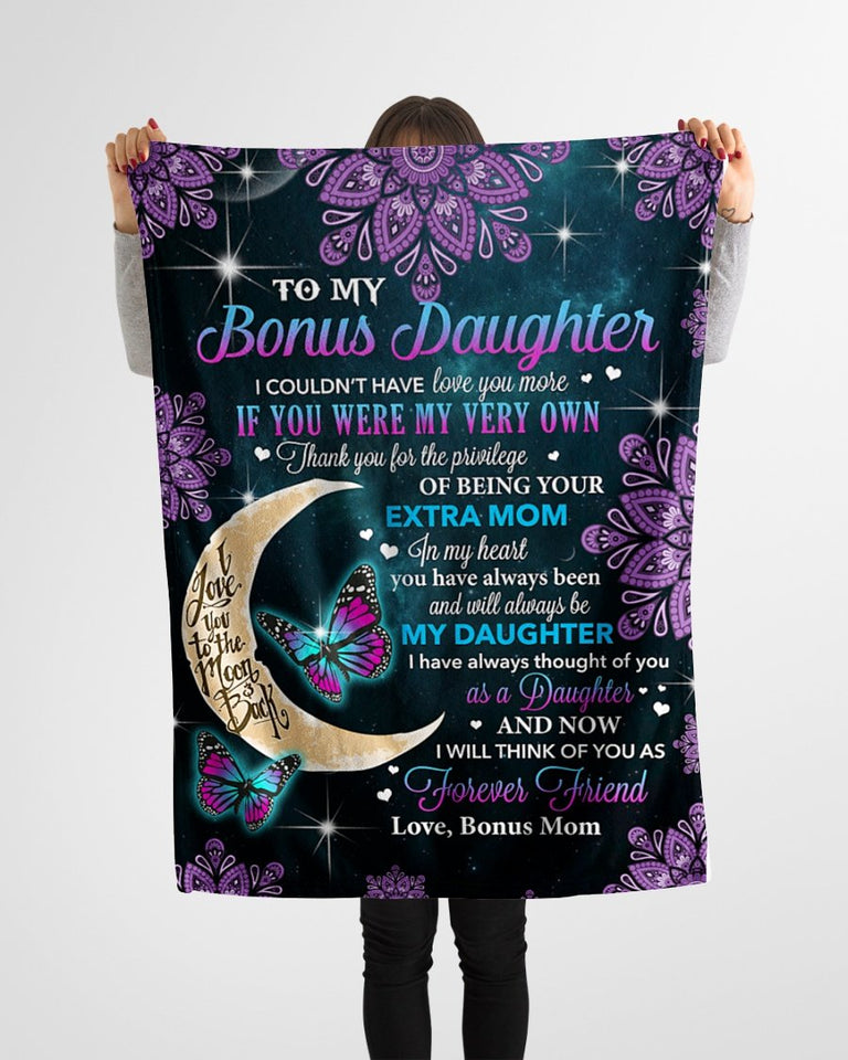 Fleece Blanket I Couldn't Have Love You More To Bonus Daughter Personalized Custom Name Text Fleece Blanket Print 3D, Unisex, Kid, Adult | Gift For Daughter - Love Mine Gifts