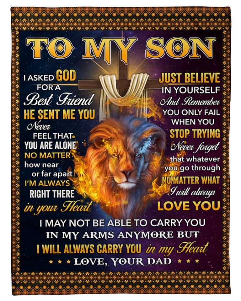 Lion Dad To Son I Asked God For A Best Friend Fleece Blanket | Gift For Son