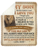 Never Forget That I Love You - Lion Mom To Son Fleece Blanket | Gift For Son