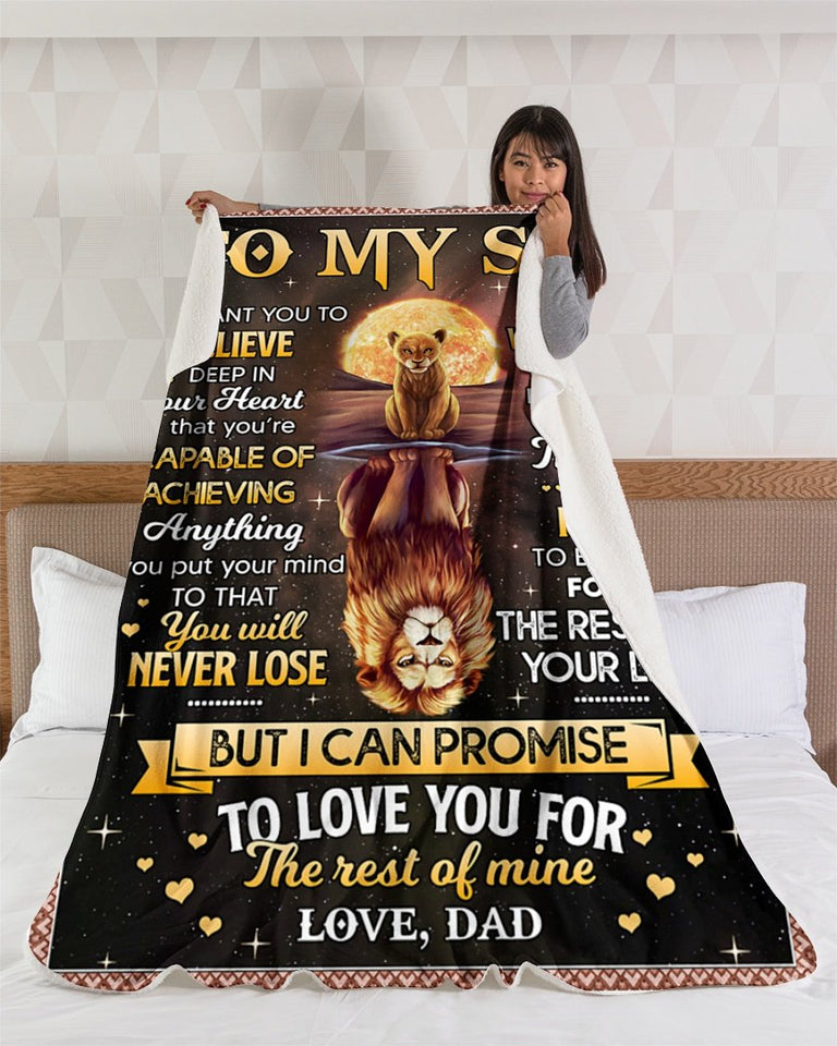 I Want U To Believe In Your Heart-Lion Dad To Son Fleece Blanket | Gift For Son