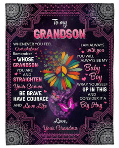 Whenever U Feel Overwhelmed Gm To Grandson Fleece Blanket | Gift For Grandchild