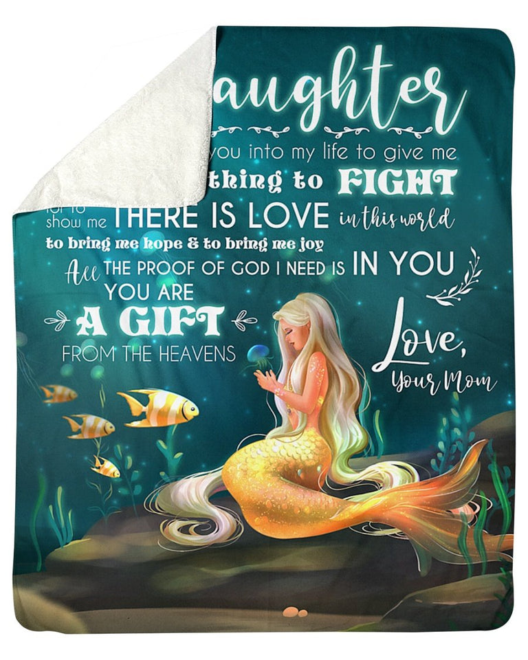 God Sent U Into My Life Mermaid Mom To Daughter Fleece Blanket | Gift For Daughter