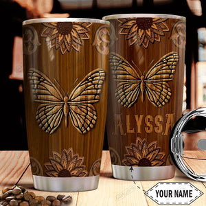 Tumbler Butterfly Wooden Kd4 Personalized Tha0912016 Stainless Steel Tumbler Travel Customize Name, Text, Number, Image - Love Mine Gifts
