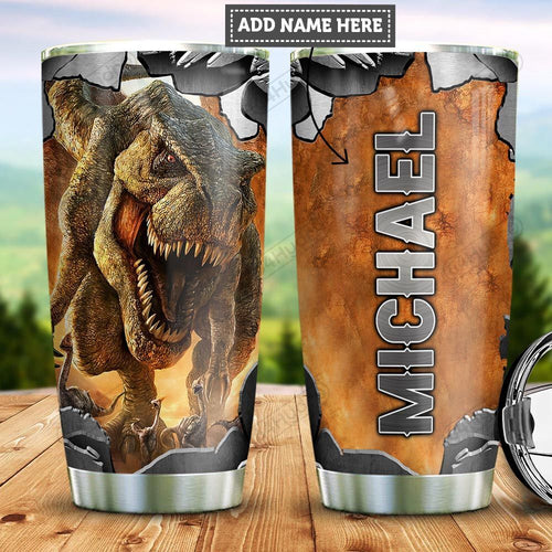 Tumbler Personalized Dinosaur Metal Style Pyz1112008 Stainless Steel Tumbler Travel Customize Name, Text, Number, Image - Love Mine Gifts