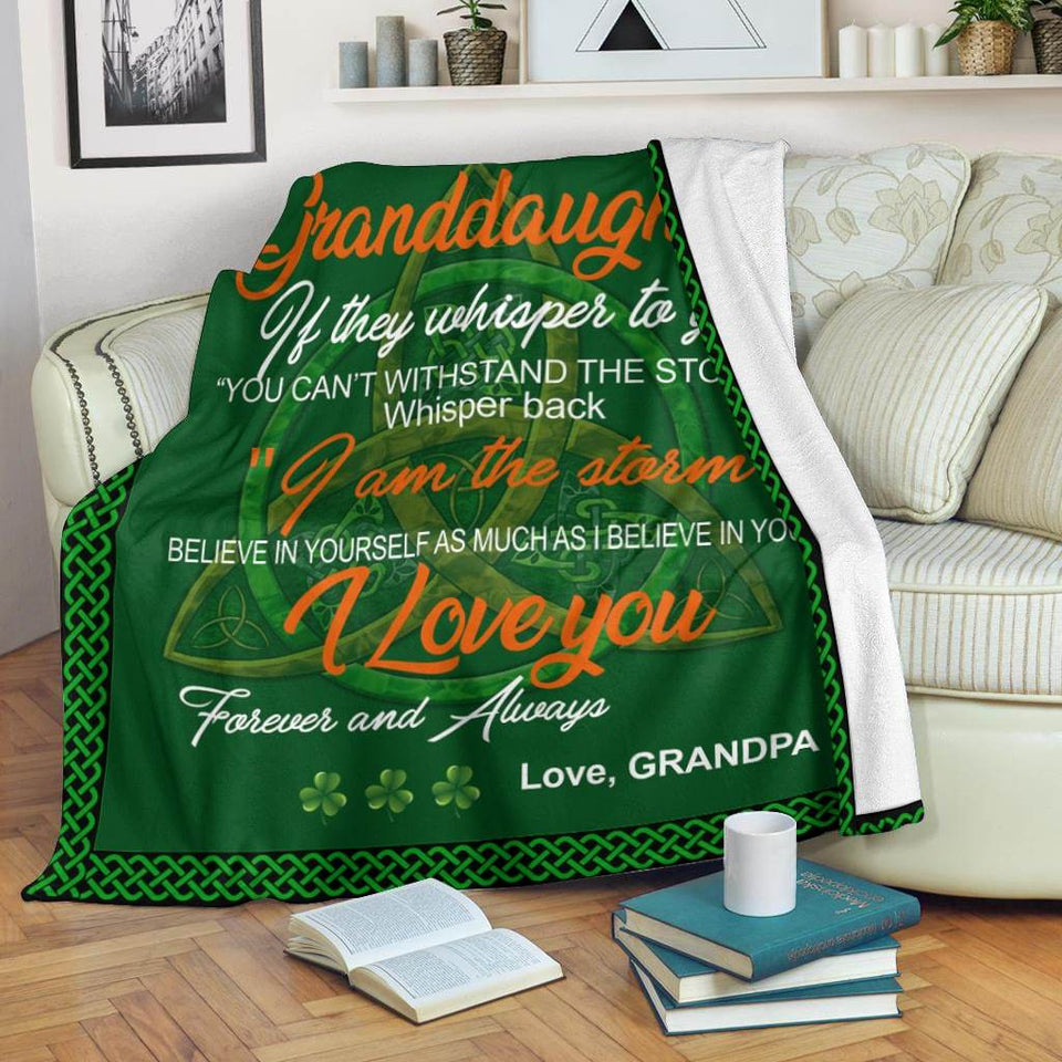 Irish Grandpa To My Granddaughter Fleece Blanket | St Patrick's Day Gifts | Gift For Granddaughter