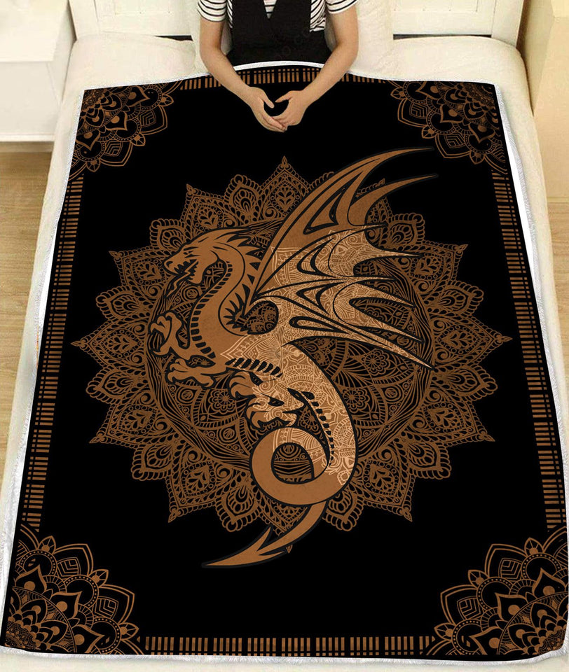 Fleece Blanket Dragon Mandala Personalized Custom Name Date Fleece Blanket Print 3D, Unisex, Kid, Adult - Love Mine Gifts