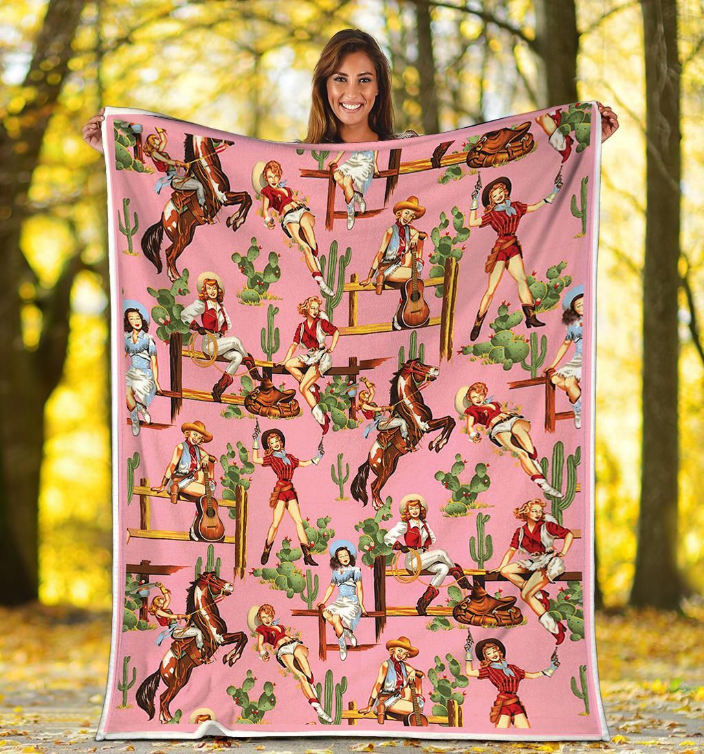 Fleece Blanket Awesome Cowgirl Personalized Custom Name Date Fleece Blanket Print 3D, Unisex, Kid, Adult - Love Mine Gifts