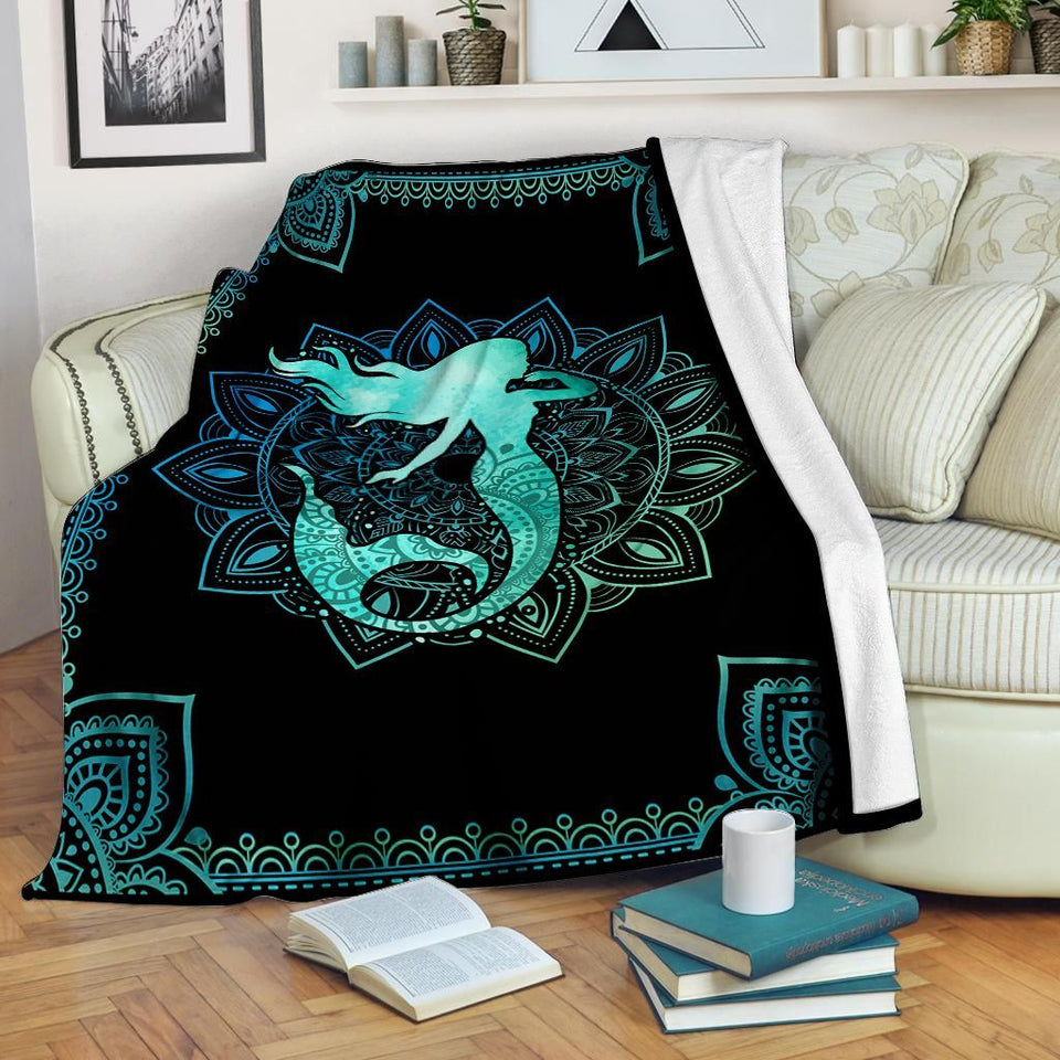 Fleece Blanket Mermaid Mandala Personalized Custom Name Date Fleece Blanket Print 3D, Unisex, Kid, Adult - Love Mine Gifts