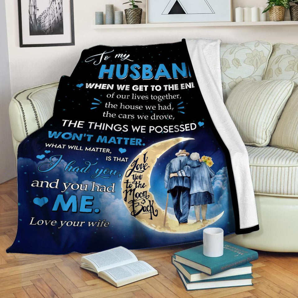 Gift For Husband - I Love You To The Moon And Back Fleece Blanket